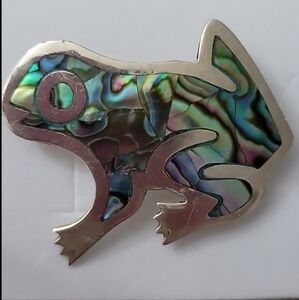 Vintage 925 Sterling Mexico Taxco Frog Pin with Abalone Shell